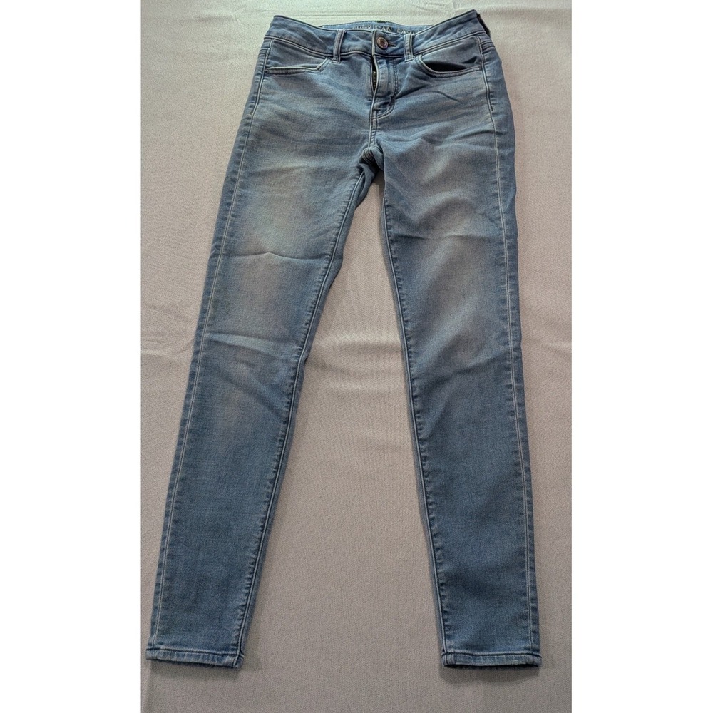 American Eagle Skinny Jeans Womens 2 Regular Blue Excellent Super Stretch Faded
